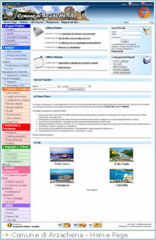 Home Page del portale del Comune di Arzachena